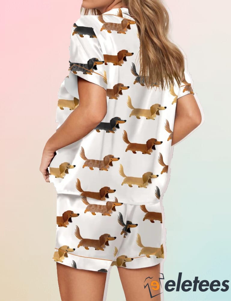 Longhaired Dachshund Print Satin Pajama Set